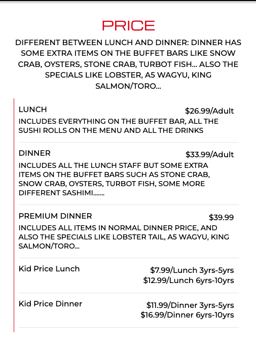 Lunch - Dinner - Premium Dinner